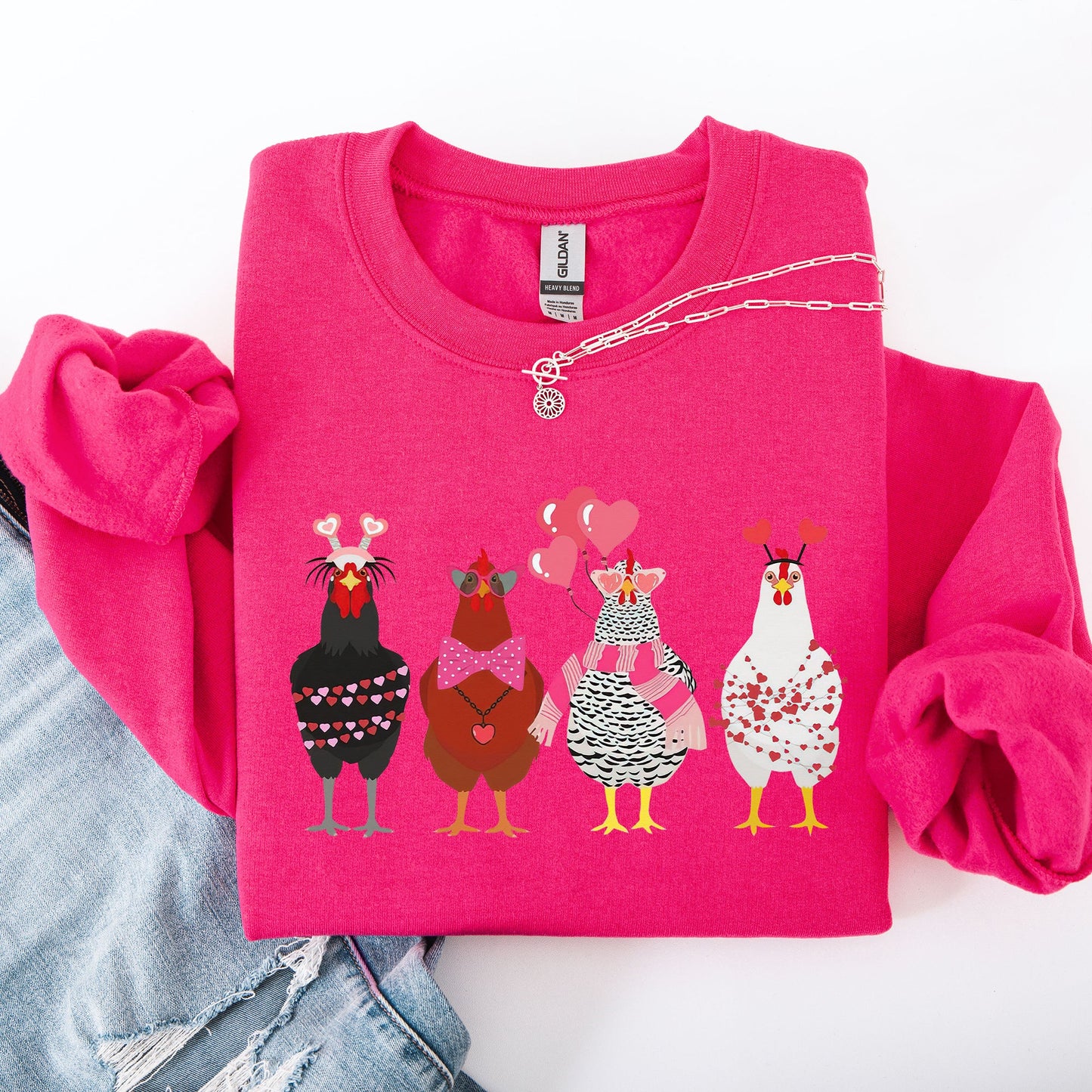 Valentine's Chickens, Cute, Farm, Love, Hearts Sweatshirt