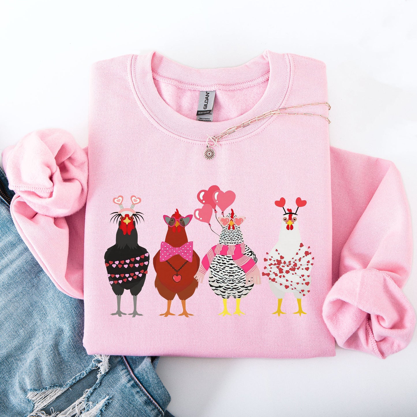 Valentine's Chickens, Cute, Farm, Love, Hearts Sweatshirt