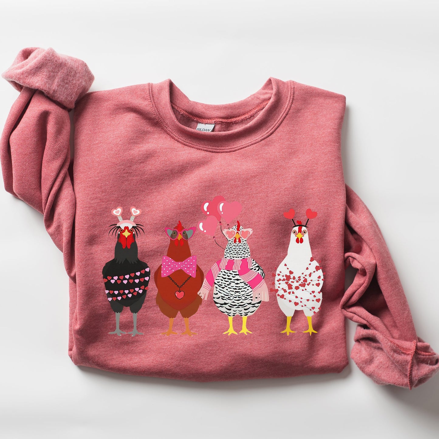 Valentine's Chickens, Cute, Farm, Love, Hearts Sweatshirt