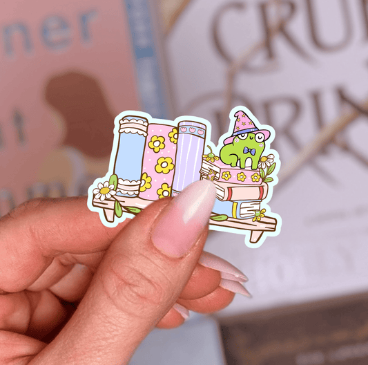 Spring Frog Bookshelf Laminated Sticker